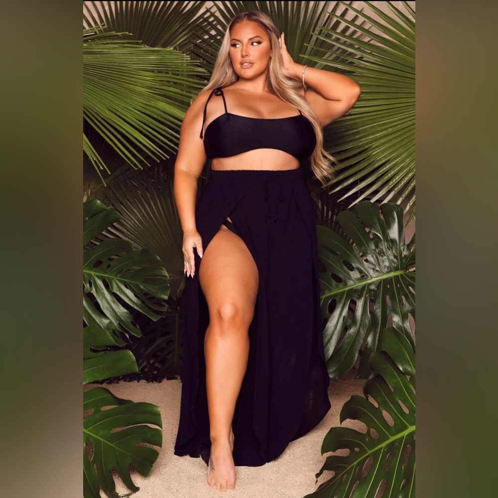 Tropical Getaway Cover Up Slit Pants - Black